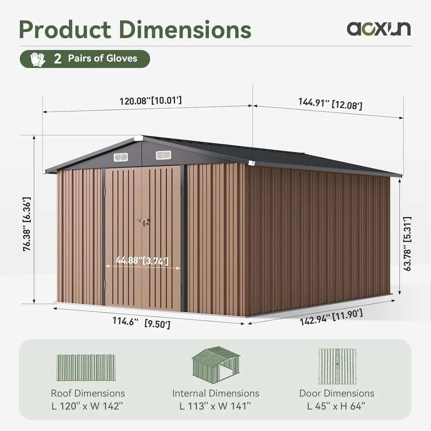 10 x 12FT Outdoor Storage Shed with Double Hinged Large Door Utility Garden Shed with Lockable Door & Sloped Roof, Customized