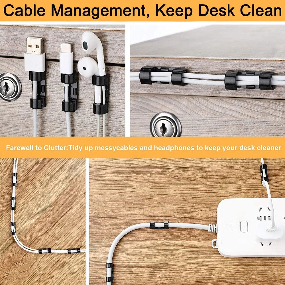 Cable Clips Organizer Drop Wire Holder Cord Management Self-Adhesive Cables Manager Fixed Clamp Wire Winder For Home Office Car
