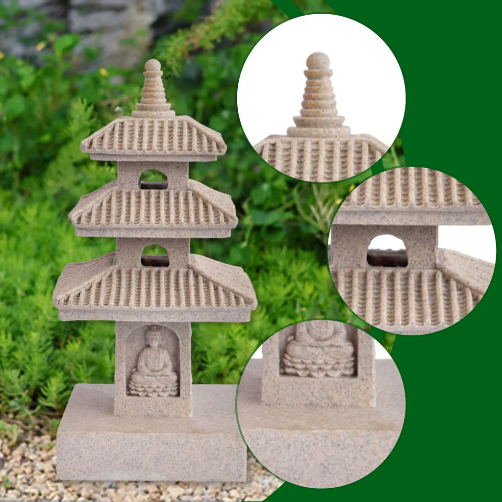 Solar Pagoda Lantern Garden Statue Outdoor Zen Inspired Japanese Lamp Ornament for Landscape Balcony Garden Porch Patio Pathway