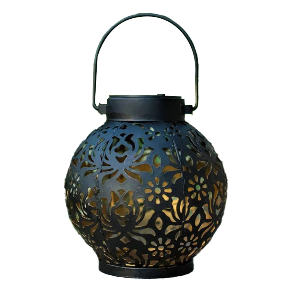 1Pcs Solar Lantern Light Outdoor Garden Solar Light Rose-Shape Hollowed-out Iron Art Solar Hanging Light Garden Decoration