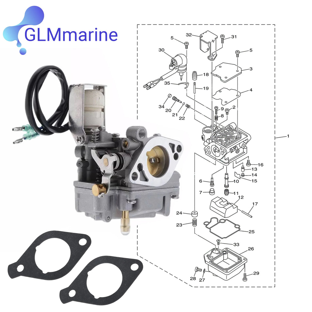 6AH-14301 Carburetor Assy with Gasket 6AH-13646-00 for Yamaha 4 Stroke 15 20 HP Outboard Engine 6AH-14301-02 6AH-14301A4