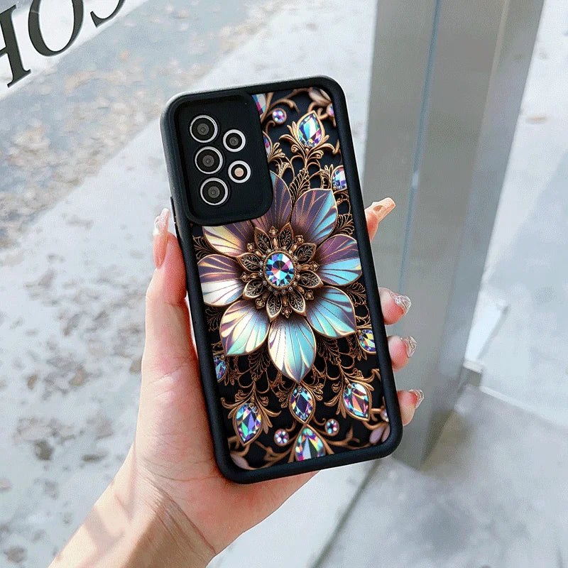 Elegant Gemstone Flower Pattern Phone Case for Motorola Moto Edge 60 50 Fusion 40 Neo G85 G84 G75 G54 G24 G86 G52 G15 Soft Cover