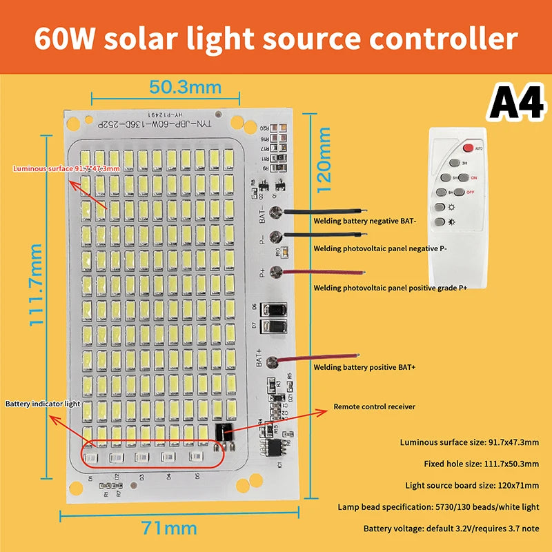 1Pcs 10W-600W LED Outdoor Solar Energy 2835 5730 High Brightness Bead Projection Light Integrated Light Source Light Panel