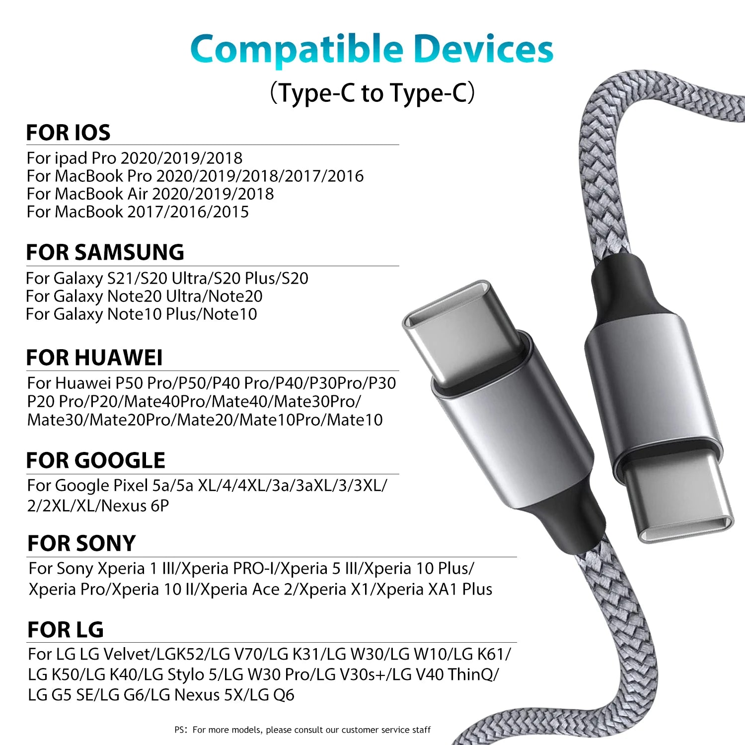 60W PD USB-C to USB-C Fast Charging Cable Nylon Braided Type-C Data Cord 1M/2M/3M/5M/8M for iPhone Samsung Xiaomi MacBook