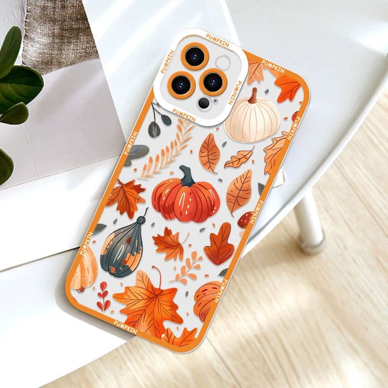 Retro Autumn Maple Leaf Pumpkin Pattern Phone Case for Motorola Moto Edge 40 Pro G85 G73 G71 G60 G52 G32 G9 Play 5G Soft Covers