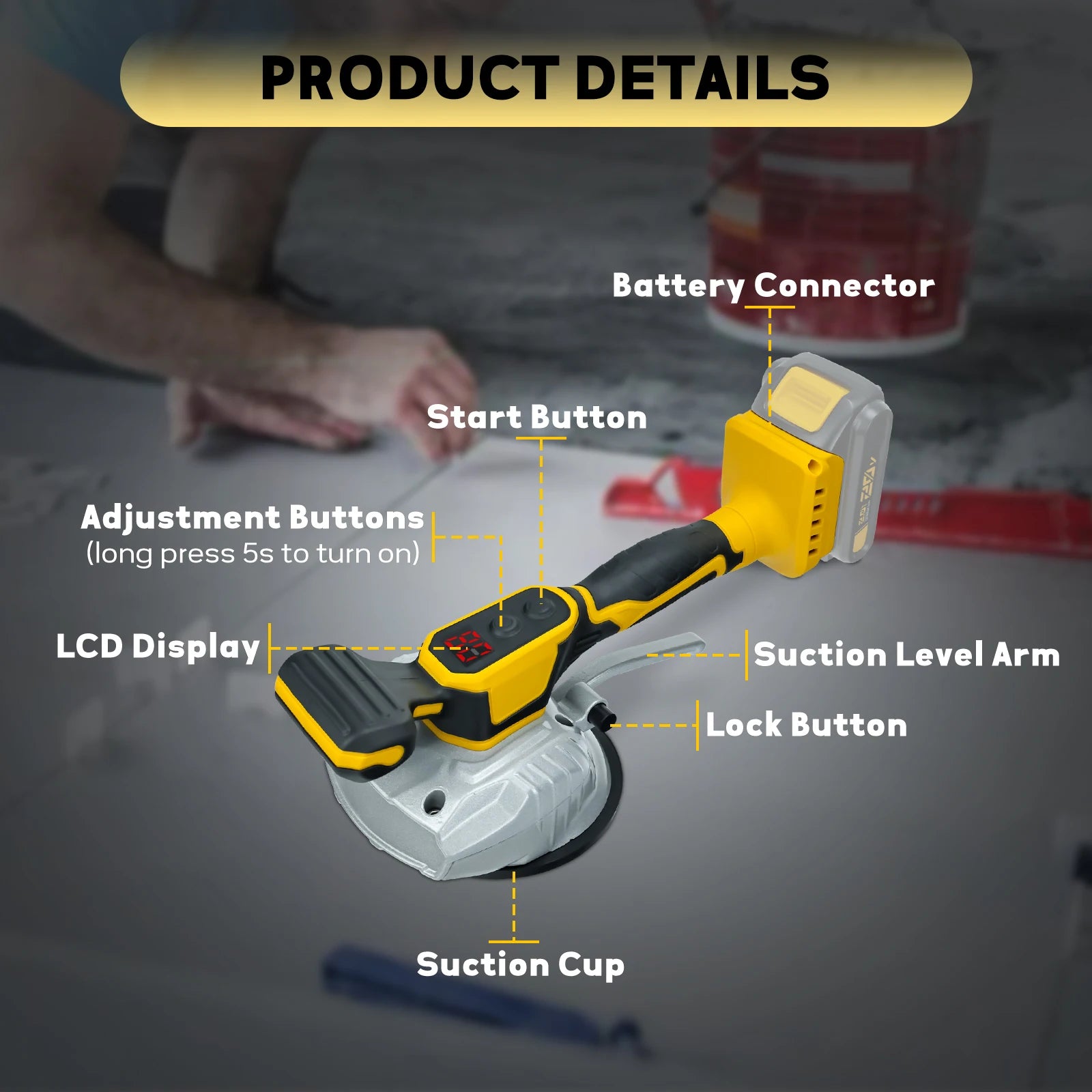Cordless Tile Vibration Leveling Machine Digital Display 8 Adjustable Speed Tiler Vibrator Tool for Dewalt Battery (No Battery)