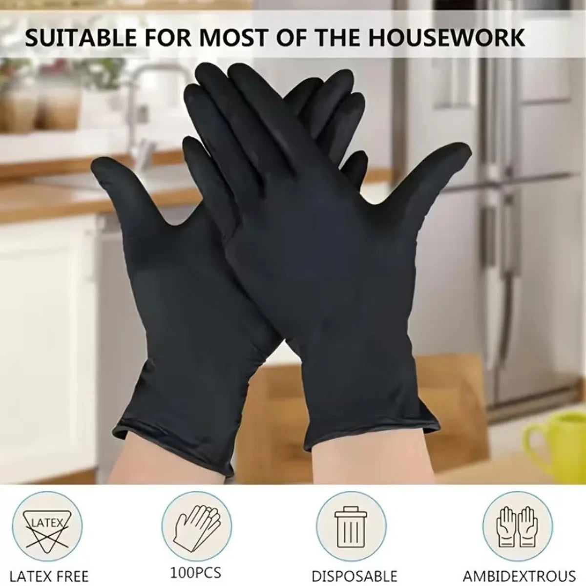 Disposable Nitrile Gloves Thickened Black Gloves With Flexible Snug Details Available In Multiple Sizes Multifunctional Gloves