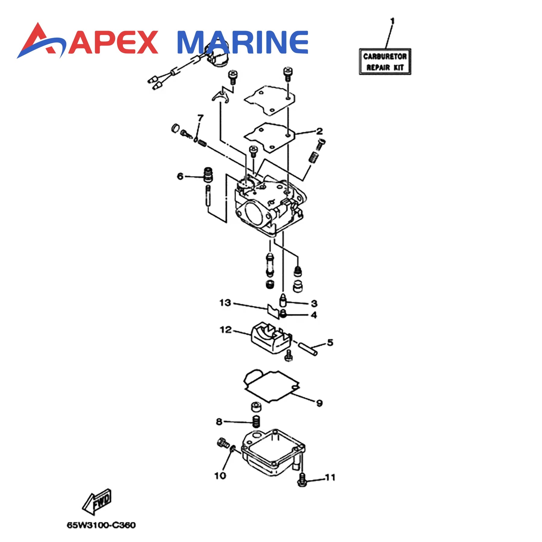 3 Sets 6H4-W0093-03 Carburetor Rebuild Kit for Yamaha Outboard Engine 2 Stroke 40 50 HP Repair Parts Replacement 6H4-W0093-02