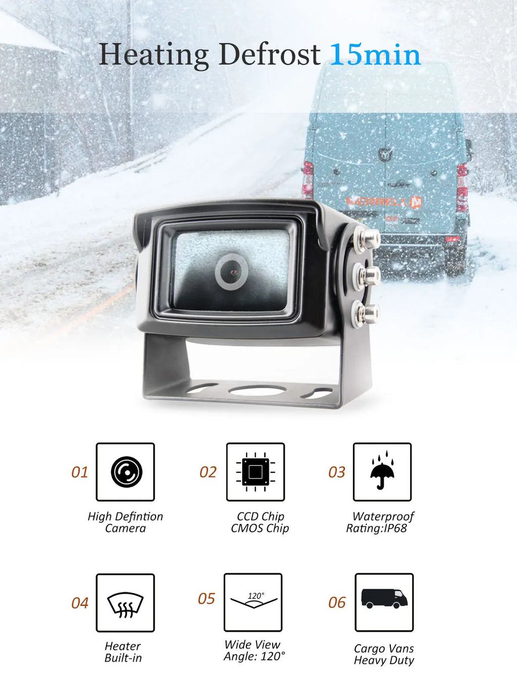 7 Inch DVR Monitor Waterproof Van RV Motorhome  Snow Plow Heated Camera System with Heavy Rear View Monitor
