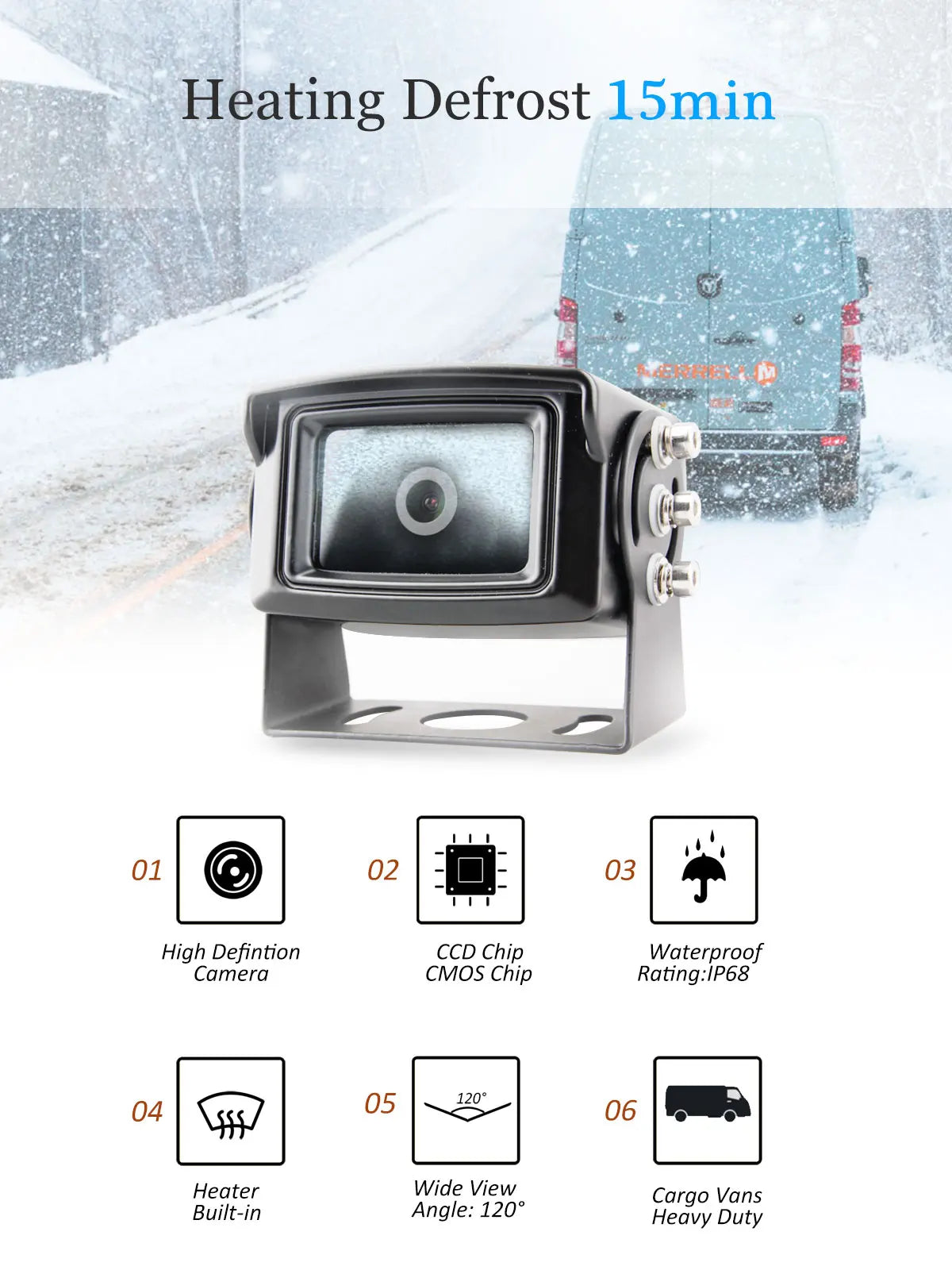 7 Inch DVR Monitor Waterproof Van RV Motorhome  Snow Plow Heated Camera System with Heavy Rear View Monitor