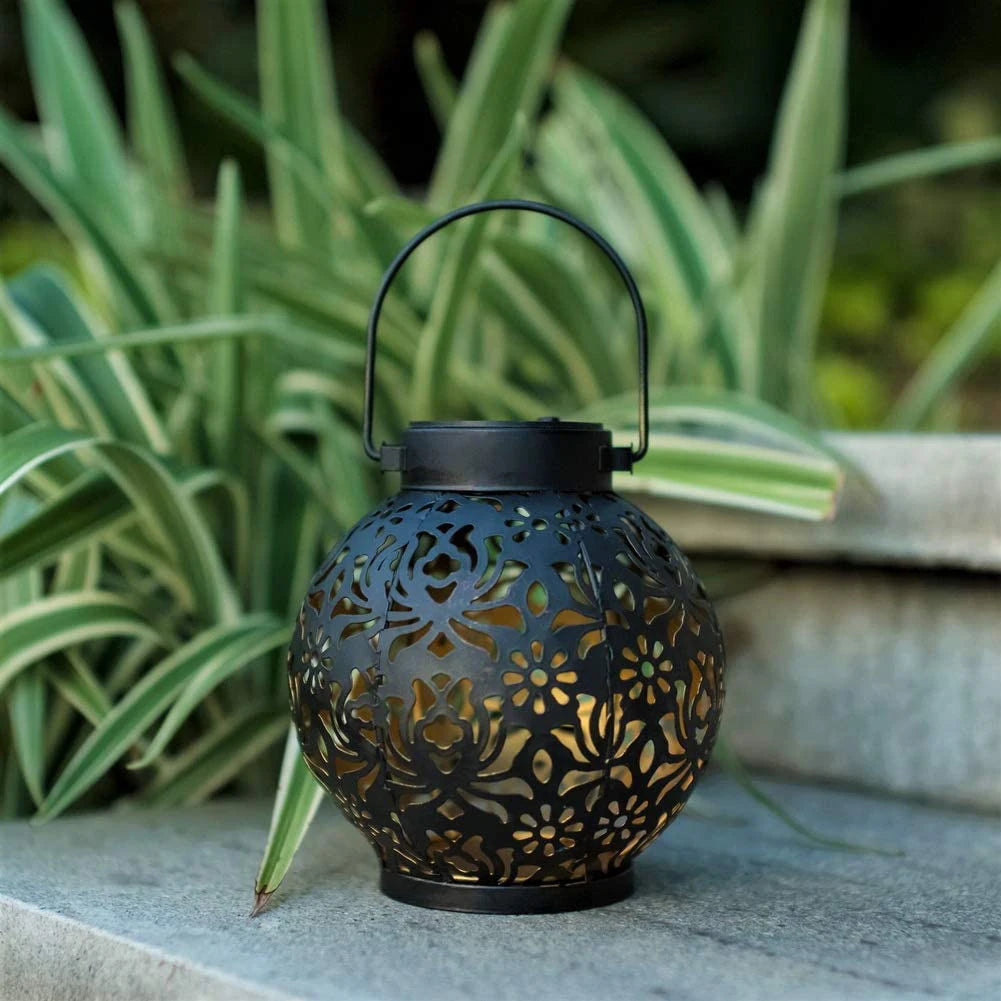 1Pcs Solar Lantern Light Outdoor Garden Solar Light Rose-Shape Hollowed-out Iron Art Solar Hanging Light Garden Decoration