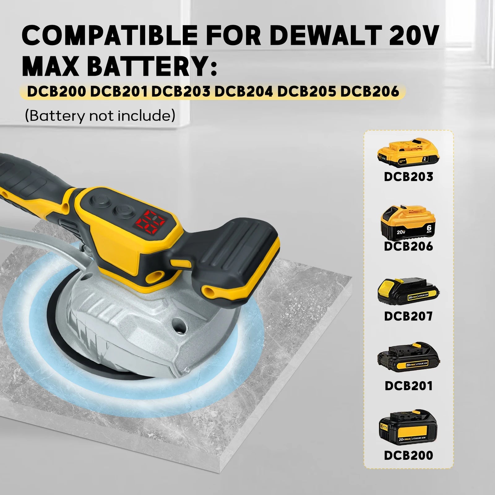 Cordless Tile Vibration Leveling Machine Digital Display 8 Adjustable Speed Tiler Vibrator Tool for Dewalt Battery (No Battery)