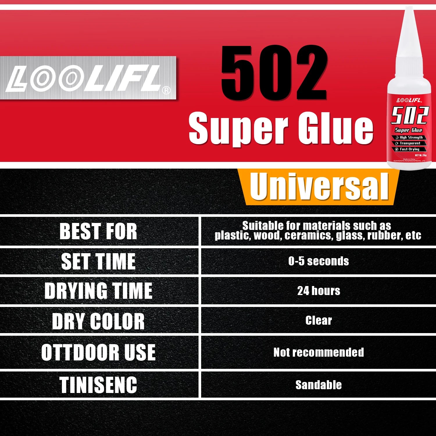1-5Pcs Loolifl 502 Super Glue Instant Quick-Drying Cyanoacrylate Adhesive Leather Rubber Wood Metal Strong Bond Liquid Glue Tool
