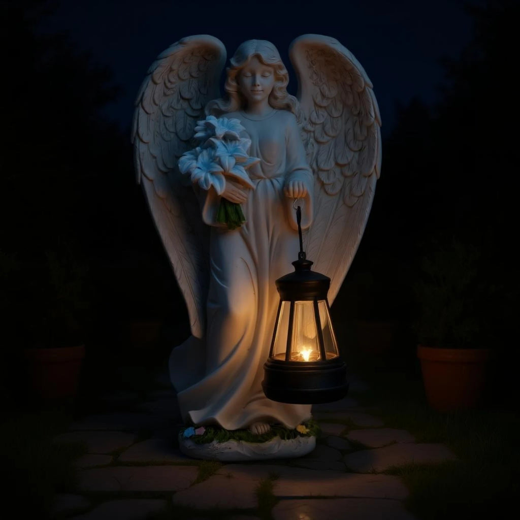 Angel Lantern Statue Feathered Wings Solar Angel Statue Outdoor Decor Decorative Weather Resistant for Walkway