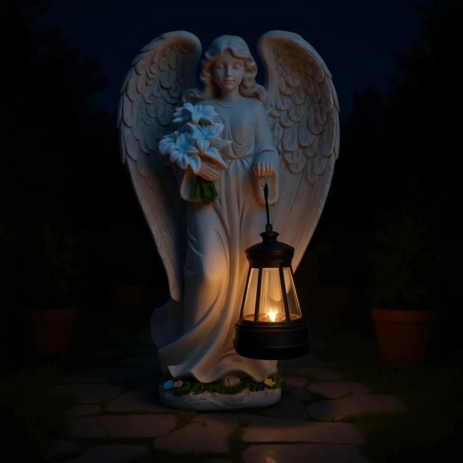 Angel Lantern Statue Feathered Wings Solar Angel Statue Outdoor Decor Decorative Weather Resistant for Walkway