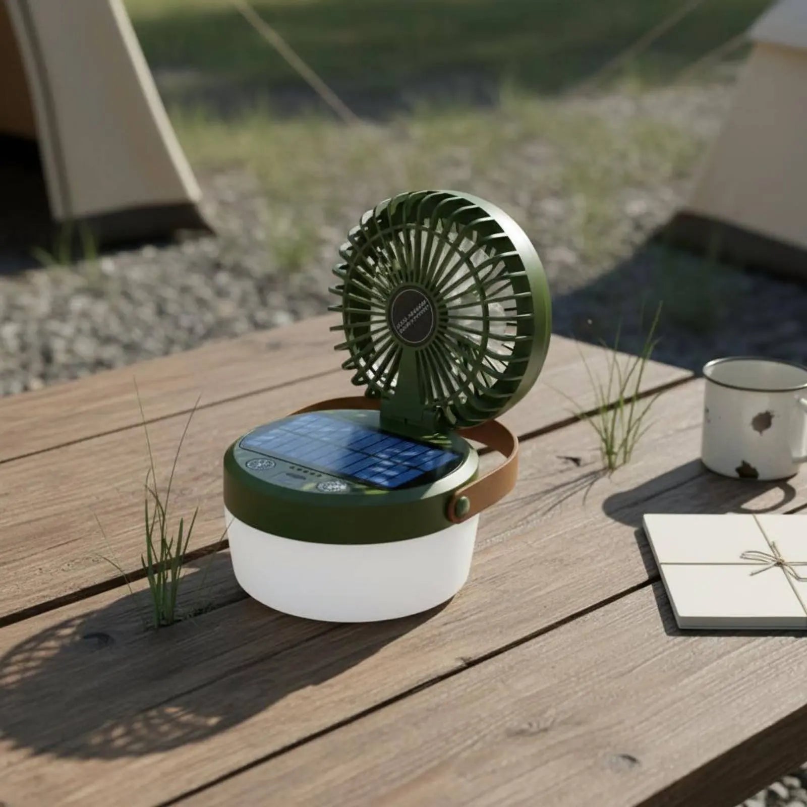 Solar Camping Fan Lantern Foldable Design Triple-Function Camp Lantern Outdoor Gear Hanging Handle for Campers