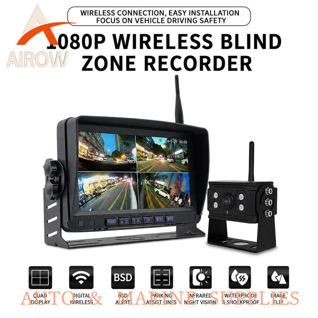 Airow auto 7 Inch Wireless Monitor Kit for Truck RV Forklift with 1080P Rear View Camera IR Night Vision Waterproof and BSD