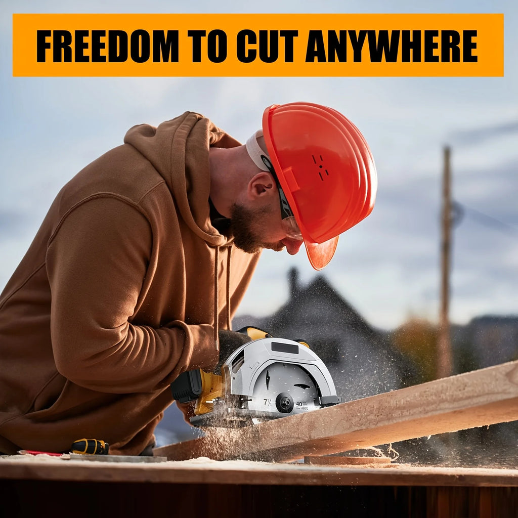 Cordless Circular Saw for Dewalt 20V MAX Batteries, with Optional Battery And Charger, 7 Inch Brushless Electric Circular Saw, 0-50 Degree Bevel Angle Capability, Lightweight, Comes with 2 Blades, Suitable for Woodworking, Stone And Plastics.