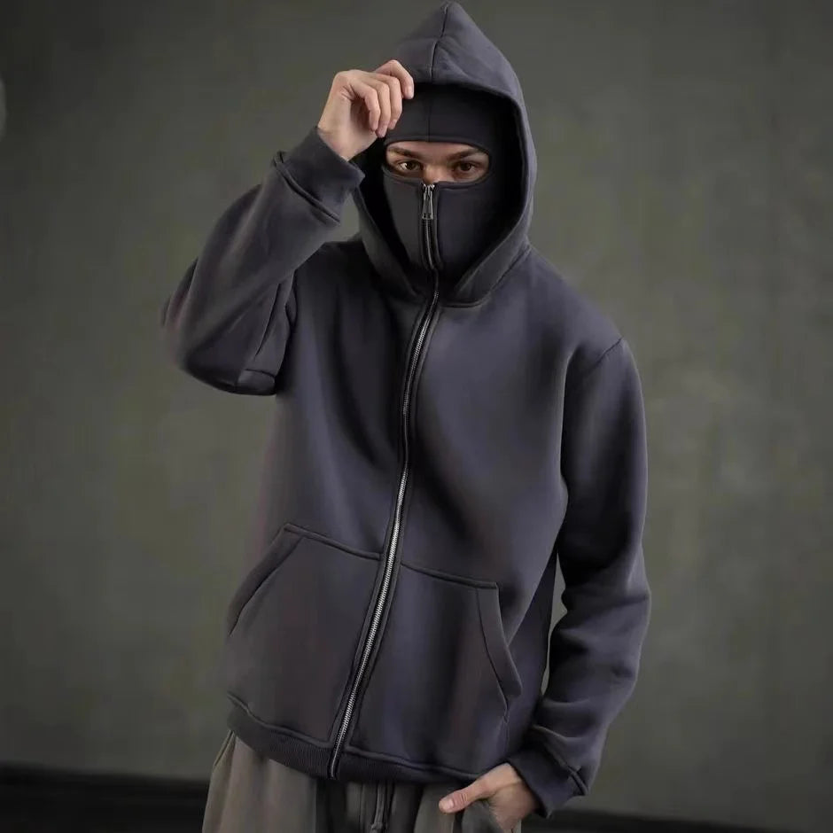 2026 Men and women Balaclava Y2K Gothic Harajuku winter new item double hooded sweatshirt men's hooded mask zipper sportswear