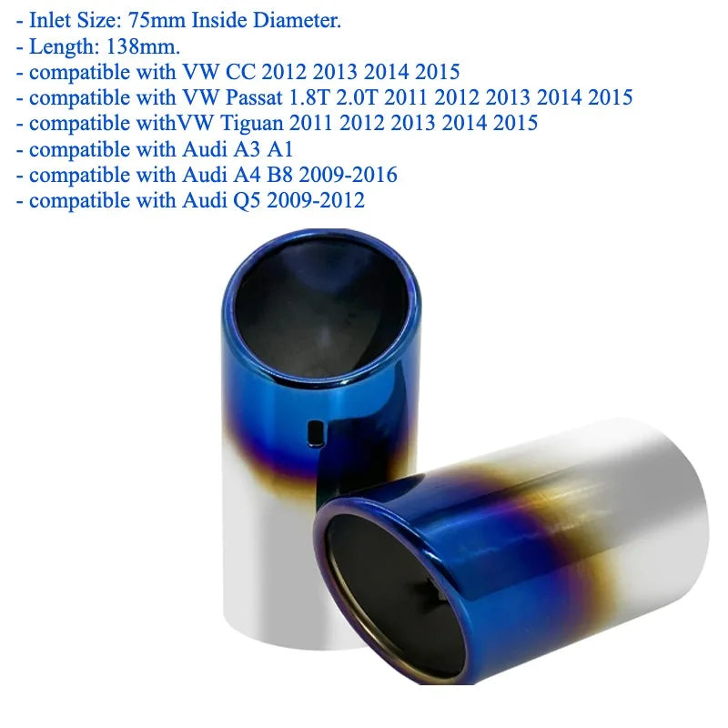 Exhaust Tips Muffler Compatible With VW Volkswagen JETTA/SAGITAR/POLO/GOLF 7/Passat/Tiguan For BMW 325i 328i For Audi Q5/A4/A3