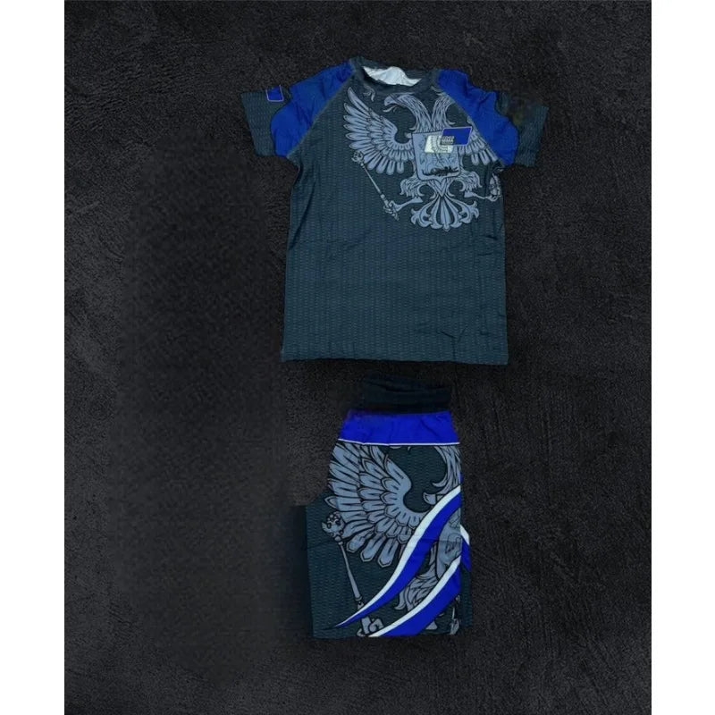 2026Summer Boxing Jiu Jitsu Sports Set Men's Graphic Rash Guard T-shirts&Shorts Quick Drying Breahable Training Combat Suit MOTO