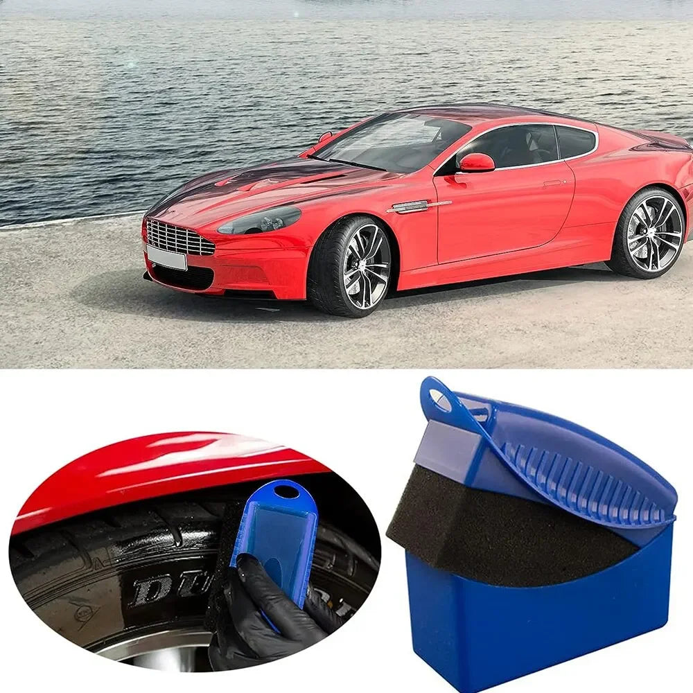 2Pcs Car Tire Wheel Cleaning & Polishing Sponge Set, Rim Waxing Shine Pads, Contour Wipe Detailing Tools, Auto Care Kit