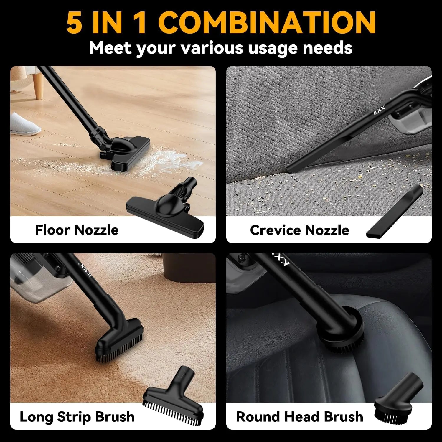 Cordless Vacuum for Dewalt 20V Battery, 5 in 1 Handheld Vacuum with 500W Motor, 46 CFM, HEPA Filter for Carpet, Car, Home (Battery Not Included)