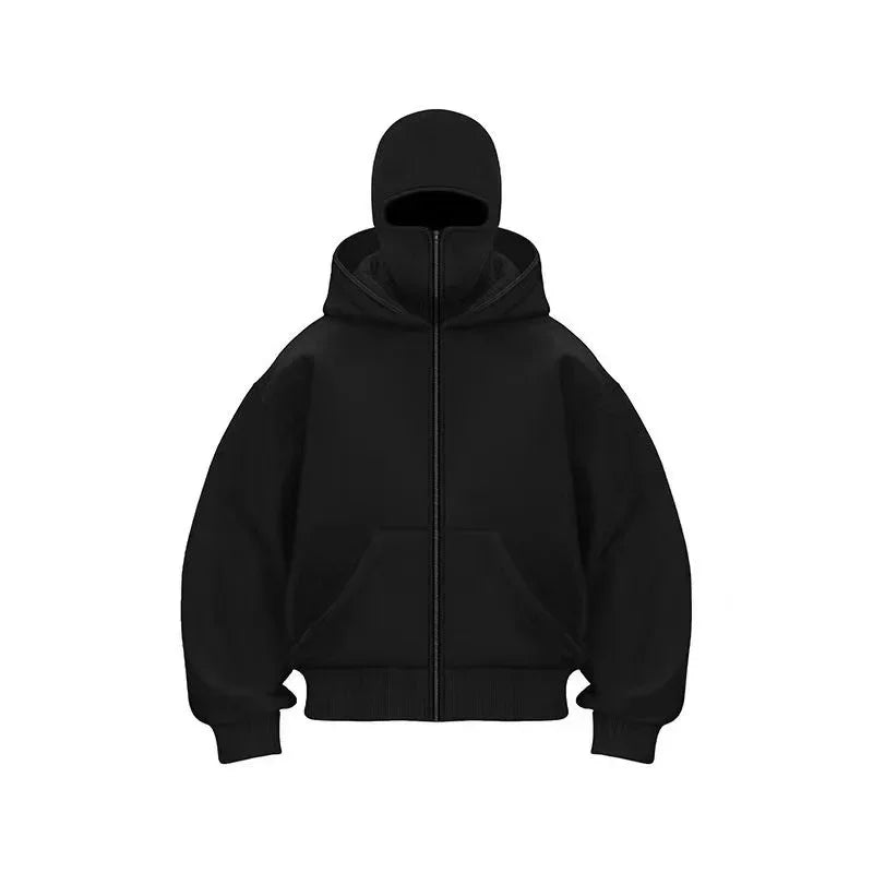 2026 Men and women Balaclava Y2K Gothic Harajuku winter new item double hooded sweatshirt men's hooded mask zipper sportswear