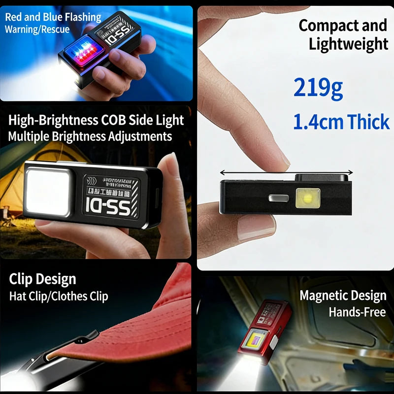 Mini COB LED Flashlight Rechargeable Portable EDC Torch USB C Pocket Lantern Flood Work Light with Clip Magnet For Emergency