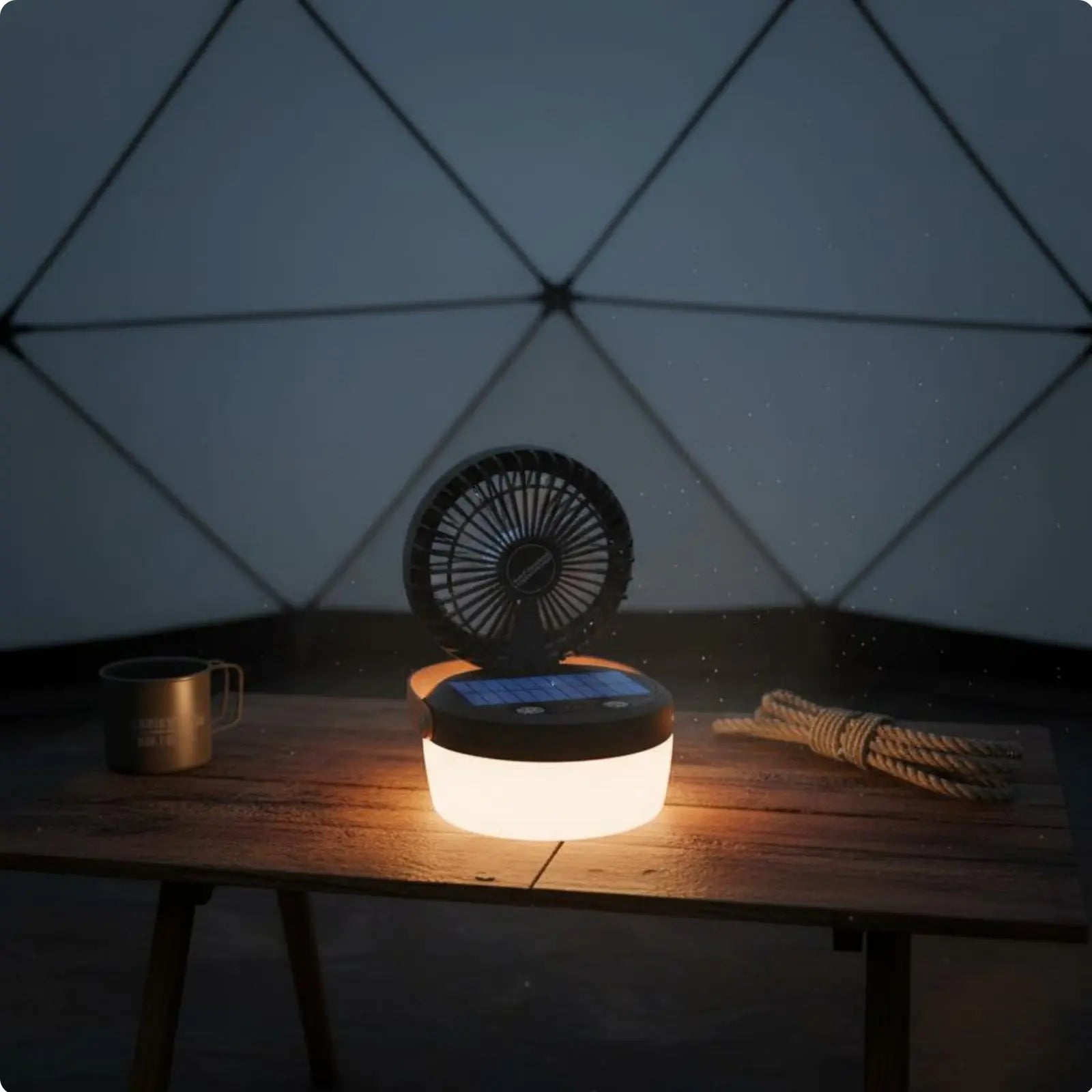 Solar Camping Fan Lantern Foldable Design Triple-Function Camp Lantern Outdoor Gear Hanging Handle for Campers
