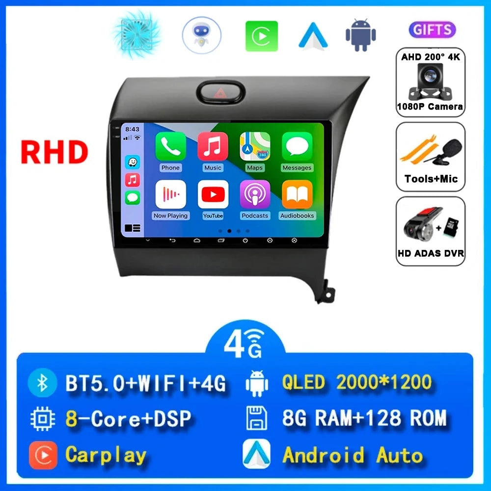 9"  Android 15 For Kia Cerato 3 K3 Forte 2013 - 2017 Car Radio Multimedia Video Player Navigation GPS Carplay 2 Din 4G