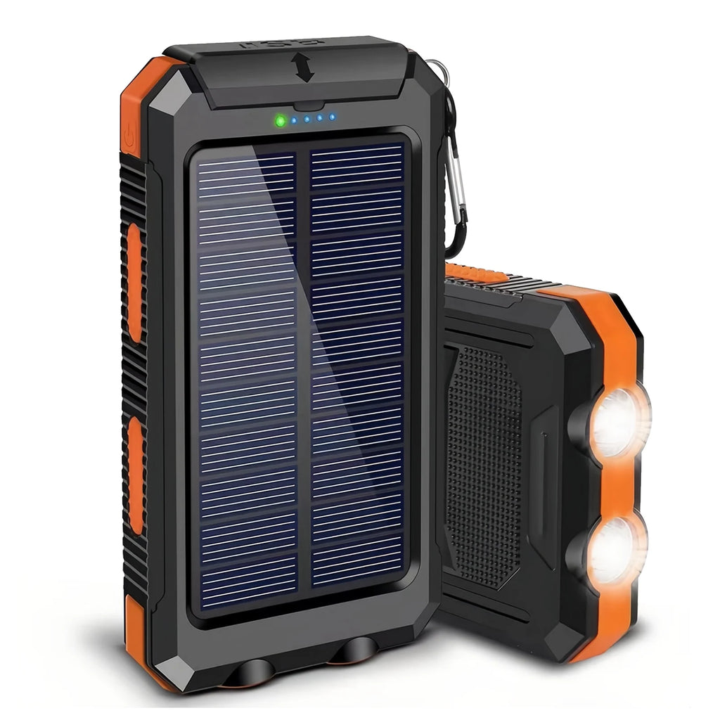 10000mAh Solar Power Bank Portable Waterproof Outdoor Dual 5V 1A USB Ports Fast Charging LED Flashlight for iPhone Tablets