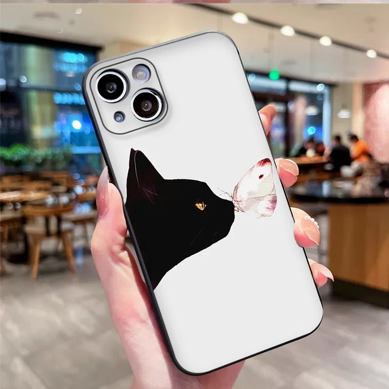 Cartoon Black White Cat Lovers Couple Phone Case for Motorola Moto Edge 50 Fusion 60 40 30 Neo G34 E14 G75 G85 G54 5G Soft Cover