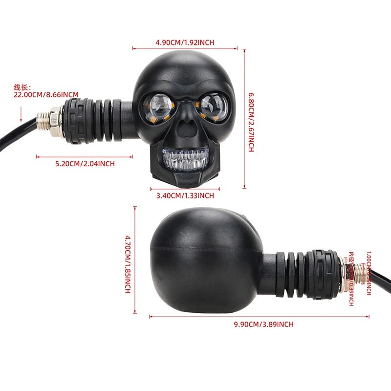 2Pcs Dual Color Moto LED Skull Shape Waterproof Fog Light Turn Signal Auxiliary Headlights ATV Scooter For Racer Spotlight