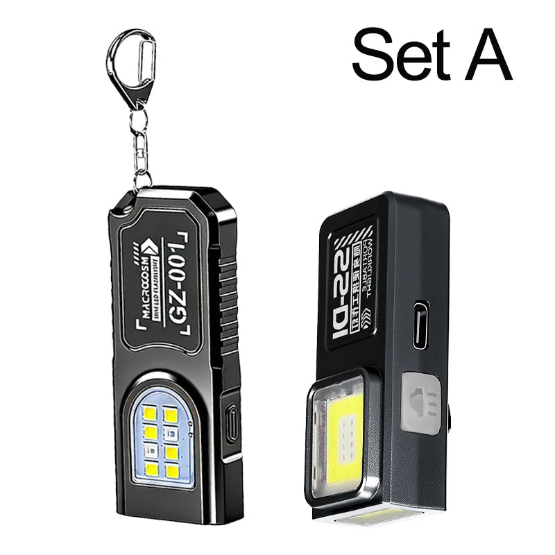 Mini COB LED Flashlight Rechargeable Portable EDC Torch USB C Pocket Lantern Flood Work Light with Clip Magnet For Emergency