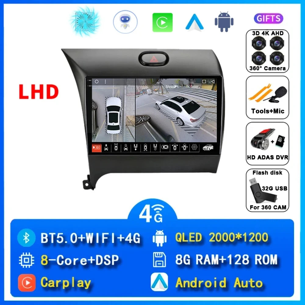 9"  Android 15 For Kia Cerato 3 K3 Forte 2013 - 2017 Car Radio Multimedia Video Player Navigation GPS Carplay 2 Din 4G
