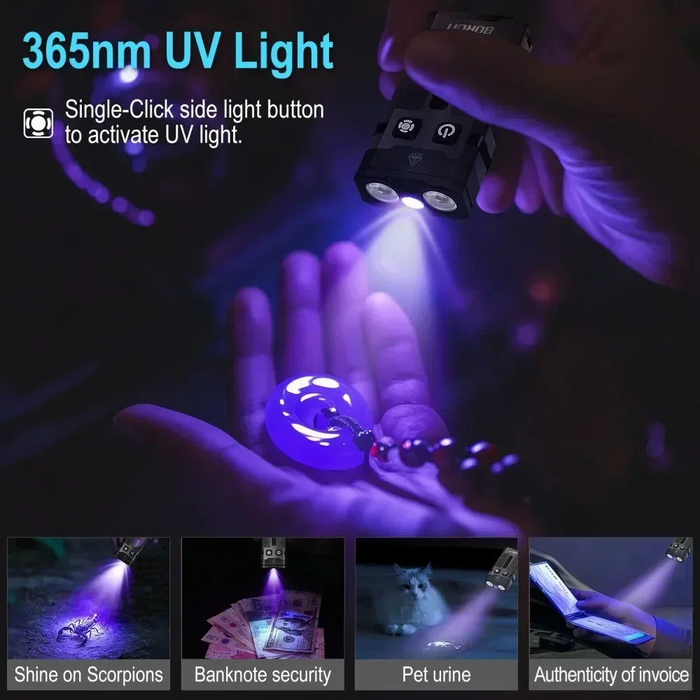 BORUiT EV20 1100LM EDC UV Keychain LED Flashlight Type-C Rechargeable Work Light Torch with Magnet Camping Pocket Lantern