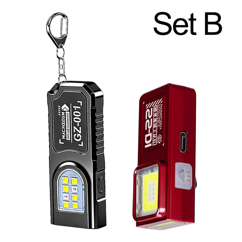Mini COB LED Flashlight Rechargeable Portable EDC Torch USB C Pocket Lantern Flood Work Light with Clip Magnet For Emergency