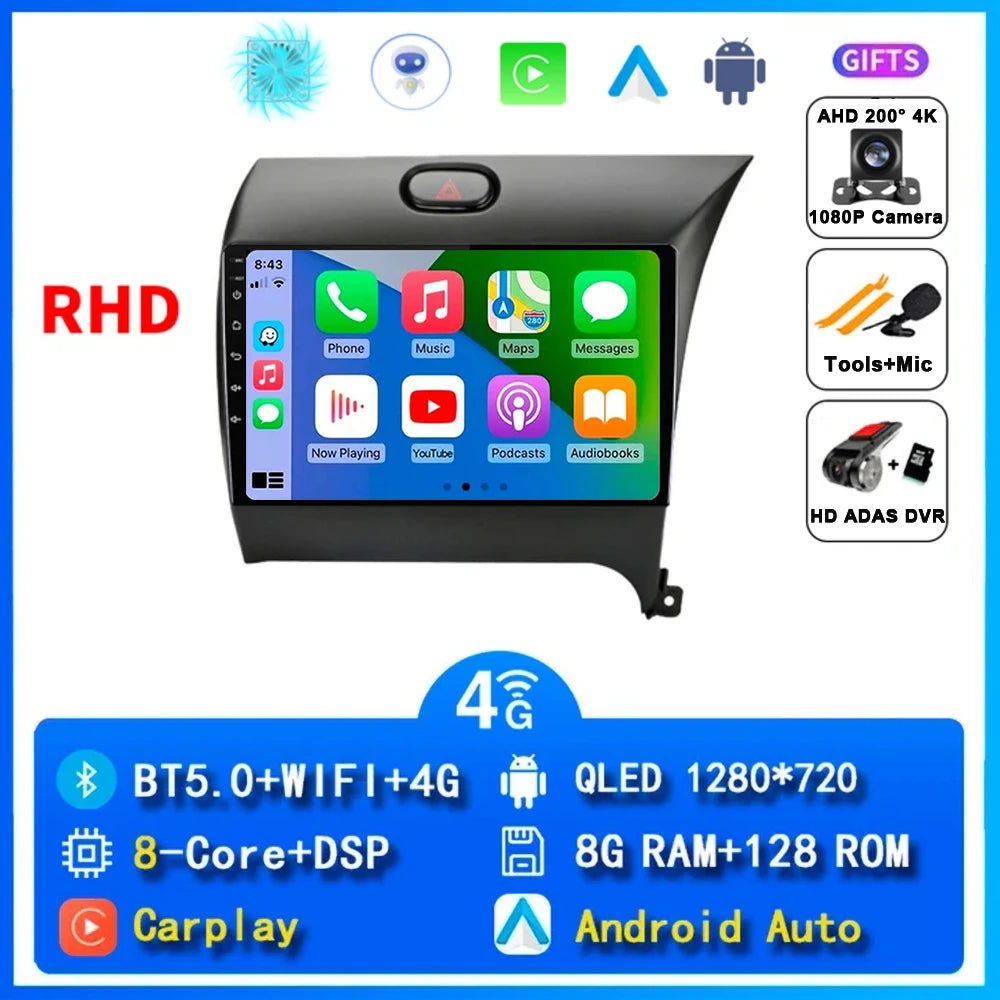 9"  Android 15 For Kia Cerato 3 K3 Forte 2013 - 2017 Car Radio Multimedia Video Player Navigation GPS Carplay 2 Din 4G