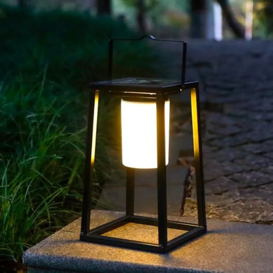 5'' High Outdoor Solar Lantern Portable Brightness LED Nightstand Lantern Metal Solar Lamp IP Waterproof Outdoor Table Lamps Co
