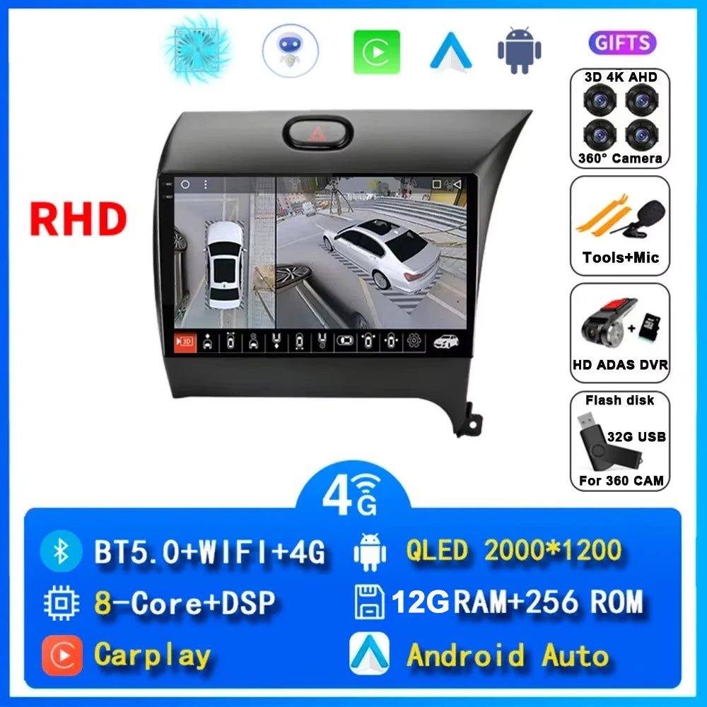 9"  Android 15 For Kia Cerato 3 K3 Forte 2013 - 2017 Car Radio Multimedia Video Player Navigation GPS Carplay 2 Din 4G