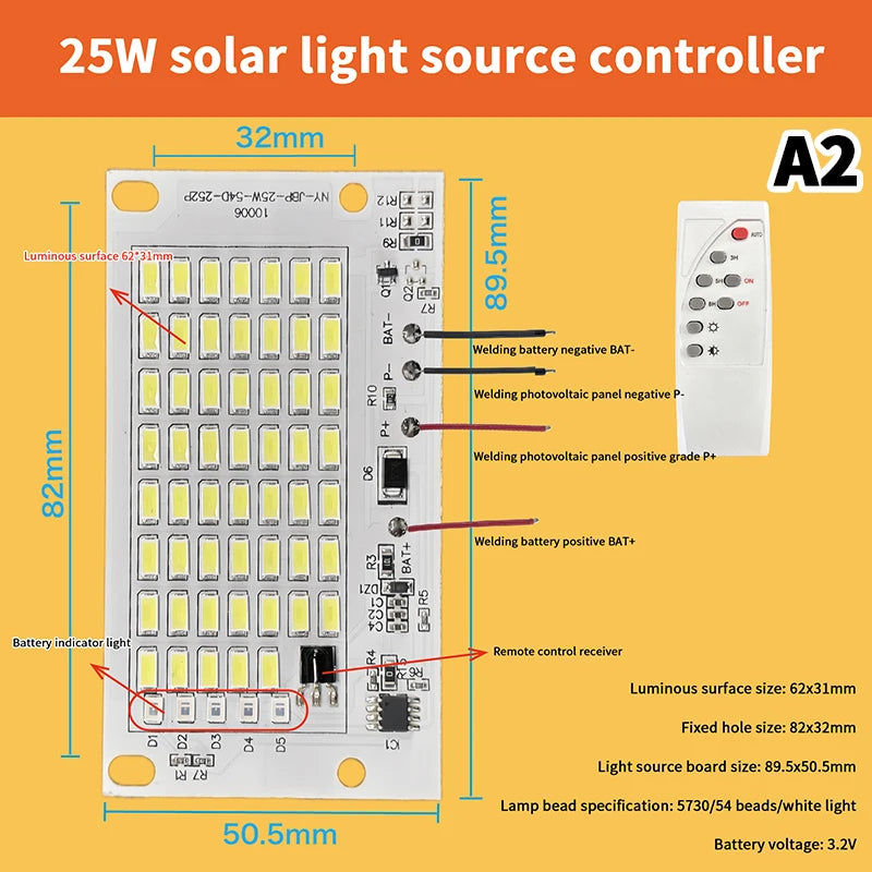 1Pcs 10W-600W LED Outdoor Solar Energy 2835 5730 High Brightness Bead Projection Light Integrated Light Source Light Panel