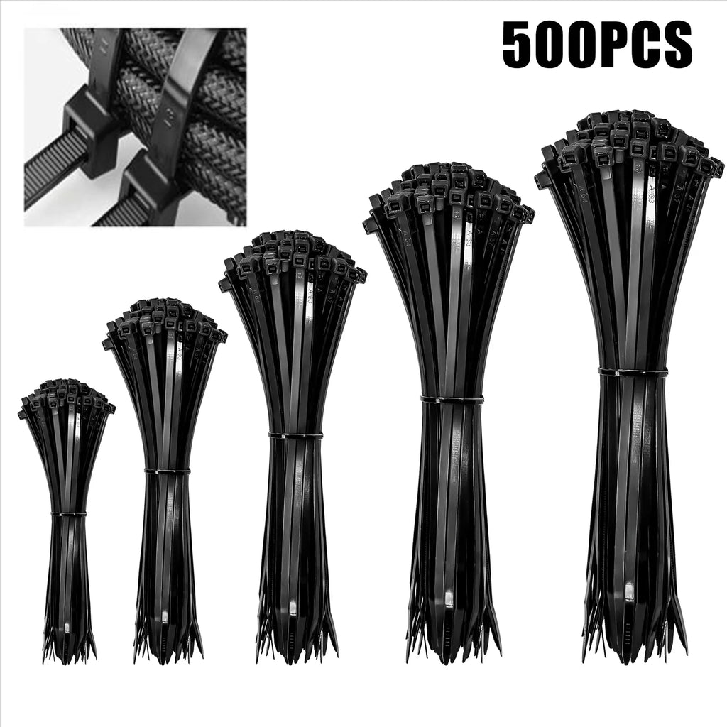 500pcs Plastic Nylon Cable Ties Self-locking Cord Ties Straps Adjustable Cables Fastening Loop Home Office Wire Zip Ties