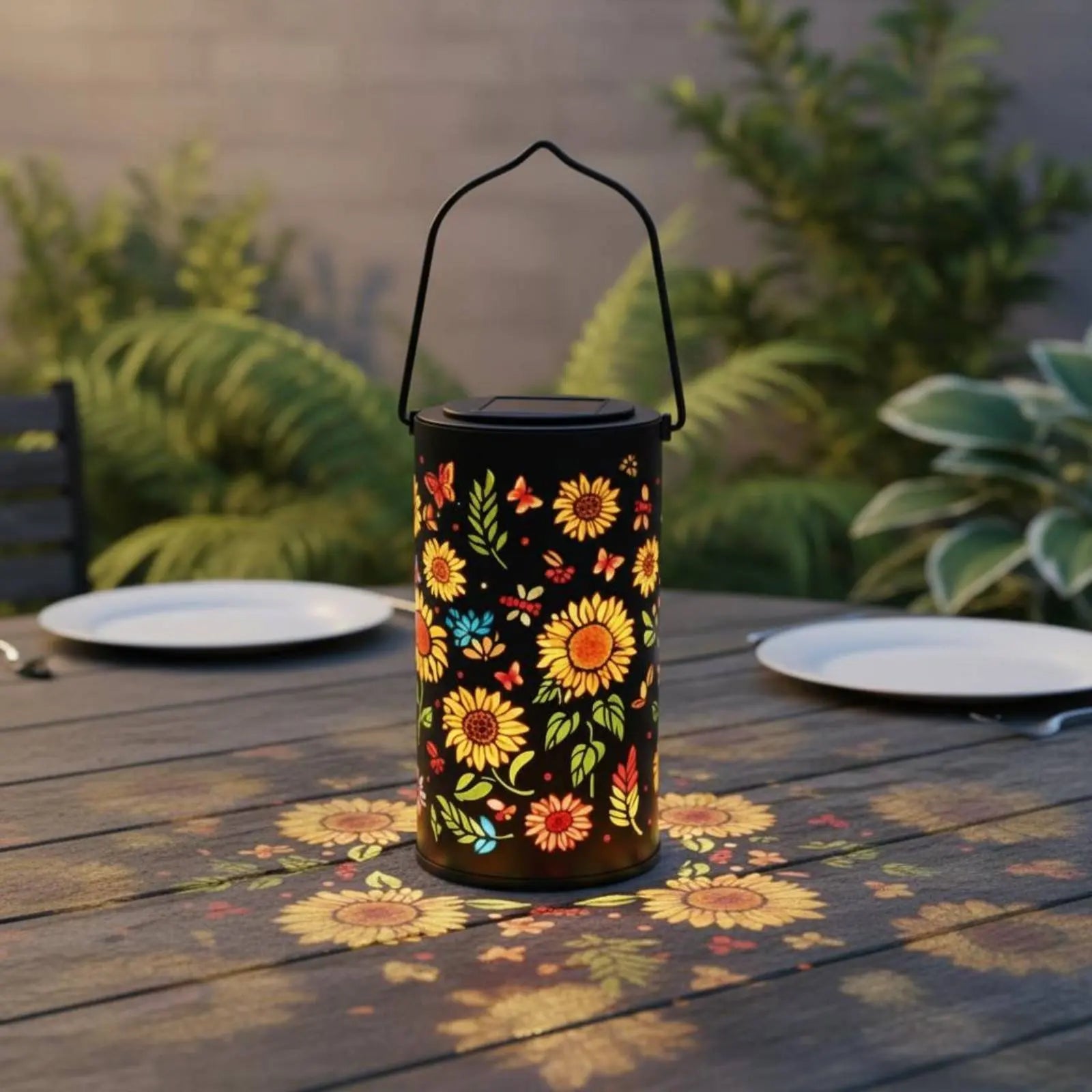 Colorful Sunburst Solar Lantern Eco-Friendly Solar Hanging Lantern Outdoor Decor Weather-Resistant Automatic on at Dusk