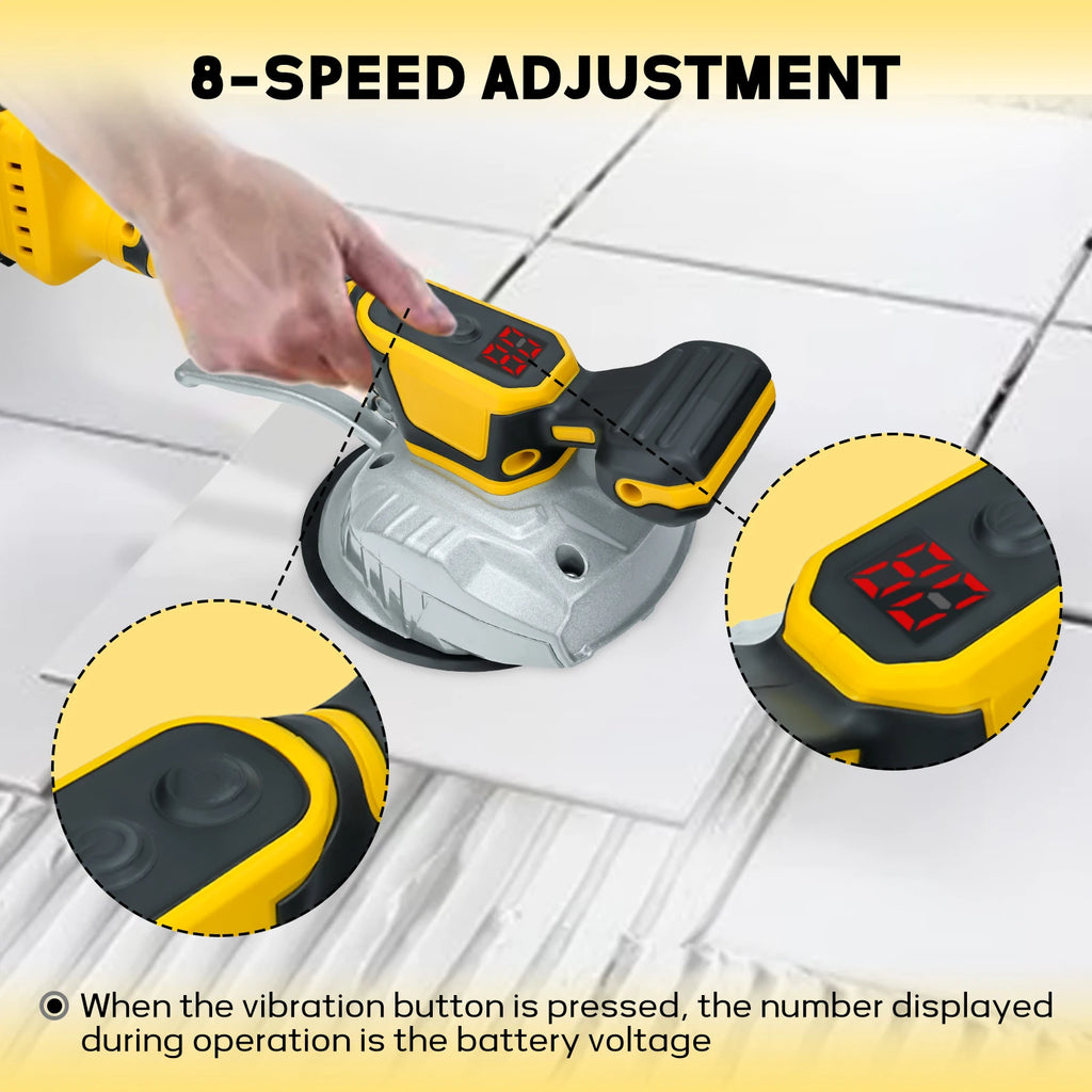 Cordless Tile Vibration Leveling Machine Digital Display 8 Adjustable Speed Tiler Vibrator Tool for Dewalt Battery (No Battery)
