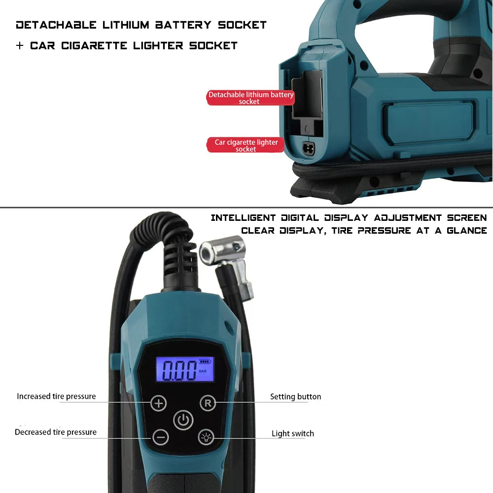 Electric Air Pump Powered Inflator Cordless Car Tire Air Compressor Inflatable Pump For Makita/Dewalt/Milwaukee 18V Battery Pin