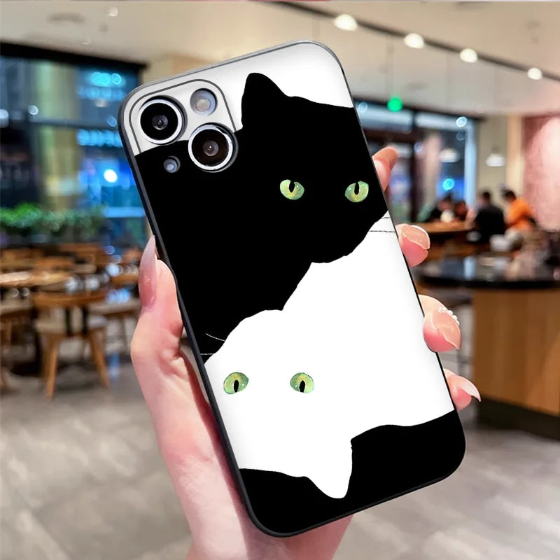 Cartoon Black White Cat Lovers Couple Phone Case for Motorola Moto Edge 50 Fusion 60 40 30 Neo G34 E14 G75 G85 G54 5G Soft Cover