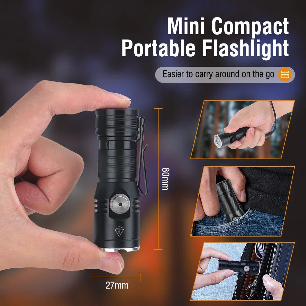 BORUiT ET15 EDC Flashlight Ultra Bright 2000LM USB C Rechargeable Small Torch 6 Lighting Modes Built-in battery Camping Lantern