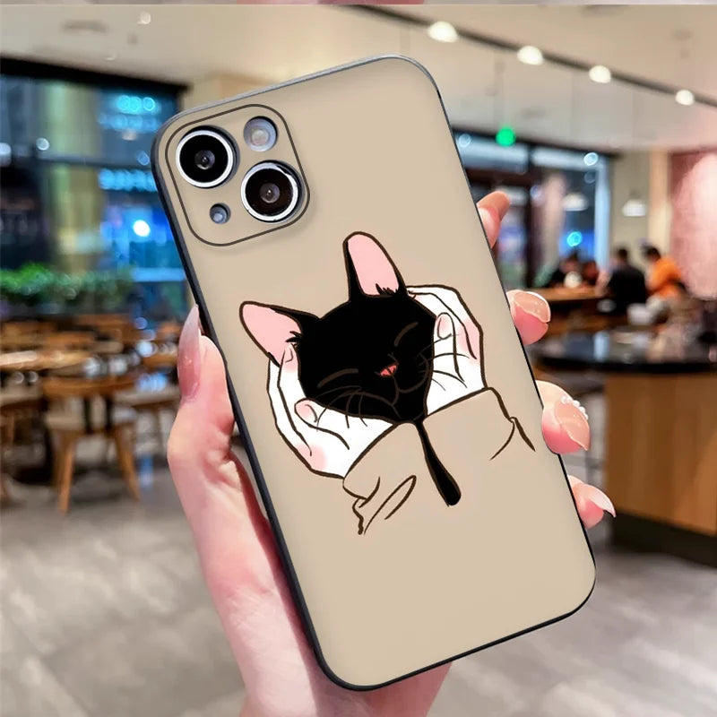 Cartoon Black White Cat Lovers Couple Phone Case for Motorola Moto Edge 50 Fusion 60 40 30 Neo G34 E14 G75 G85 G54 5G Soft Cover