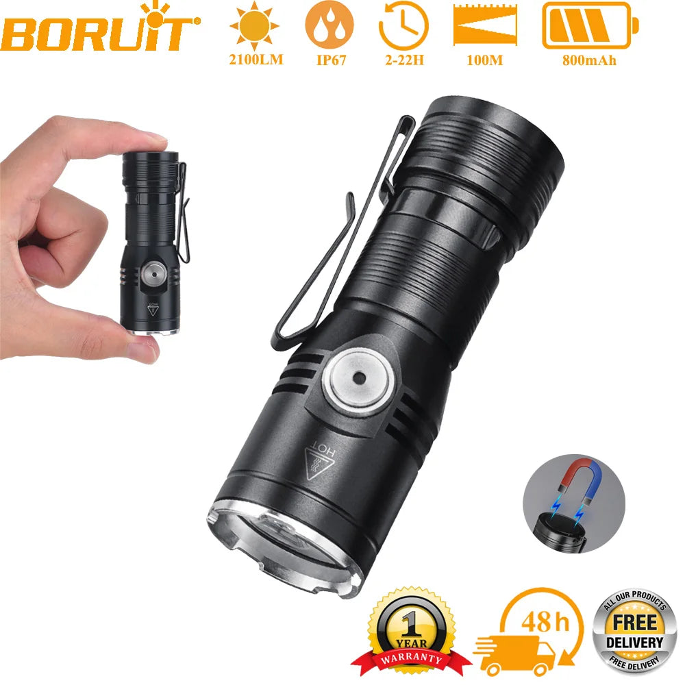 BORUiT ET15 EDC Flashlight Ultra Bright 2000LM USB C Rechargeable Small Torch 6 Lighting Modes Built-in battery Camping Lantern